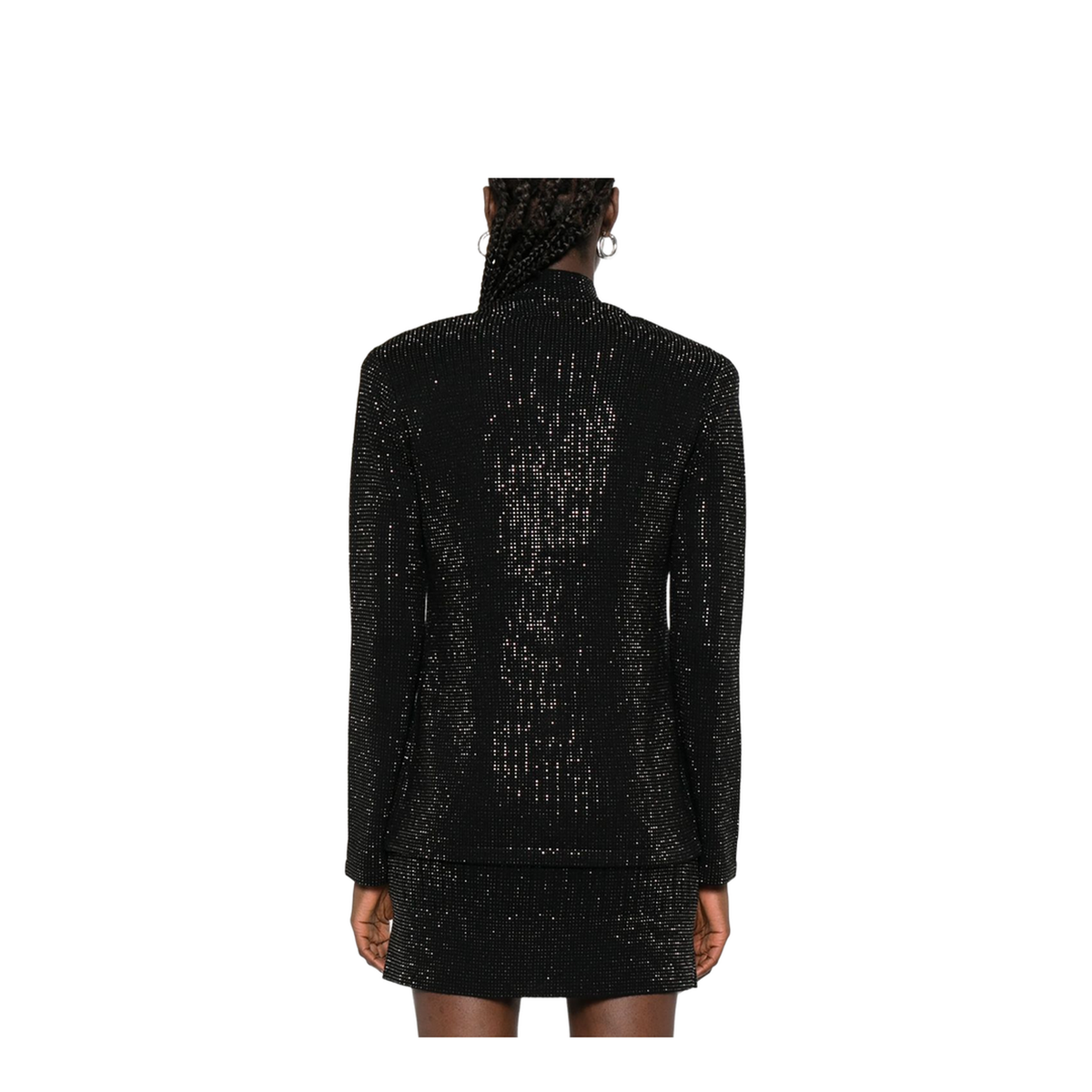Virgin Wool-Blend Plain-Knit Cardigan with All-Over Rhinestones