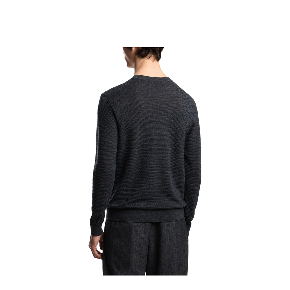 Dark Grey Textured Knit Round Neck Long Sleeve Top