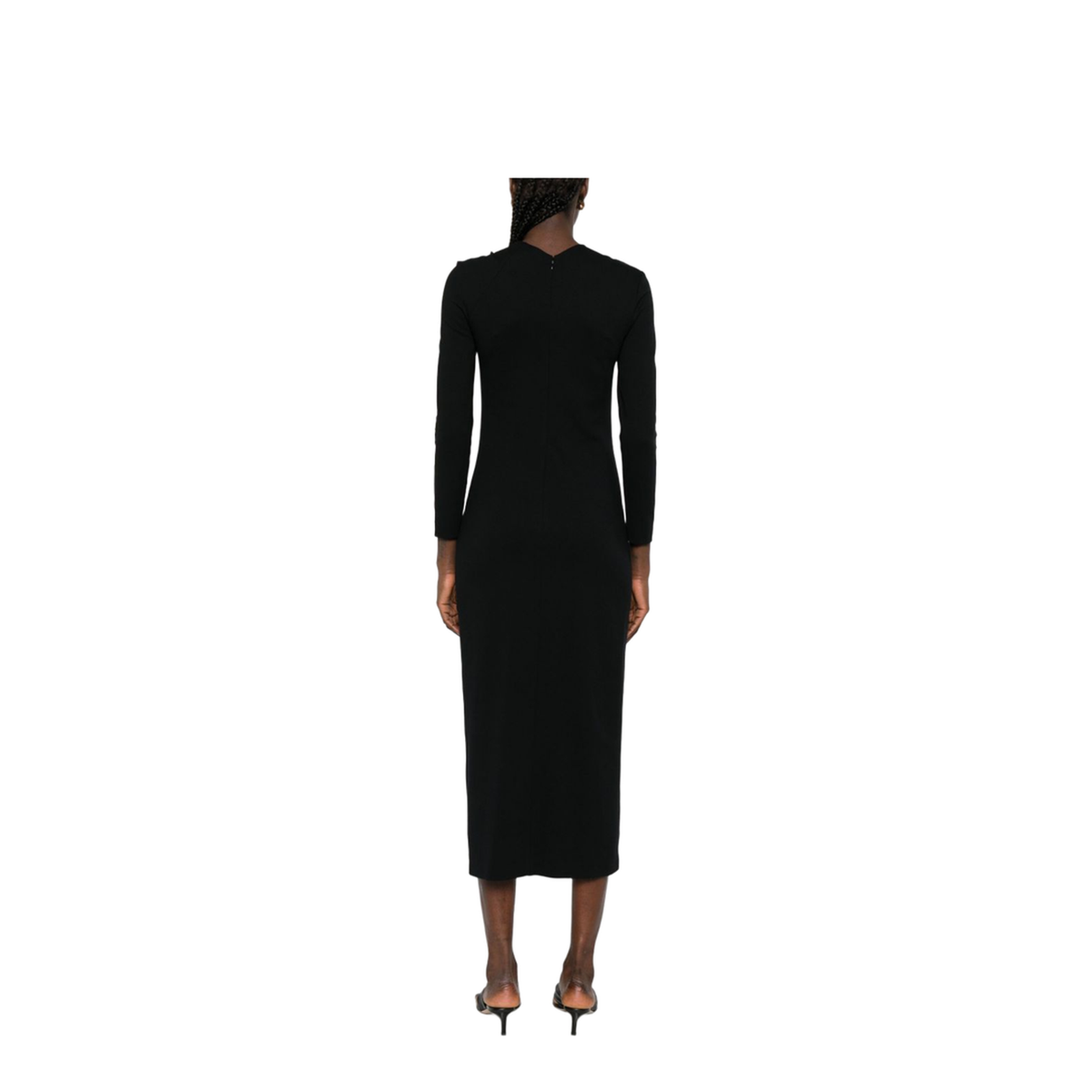 Long Dress with Gathering Detail in Stretch Milano Stitch
