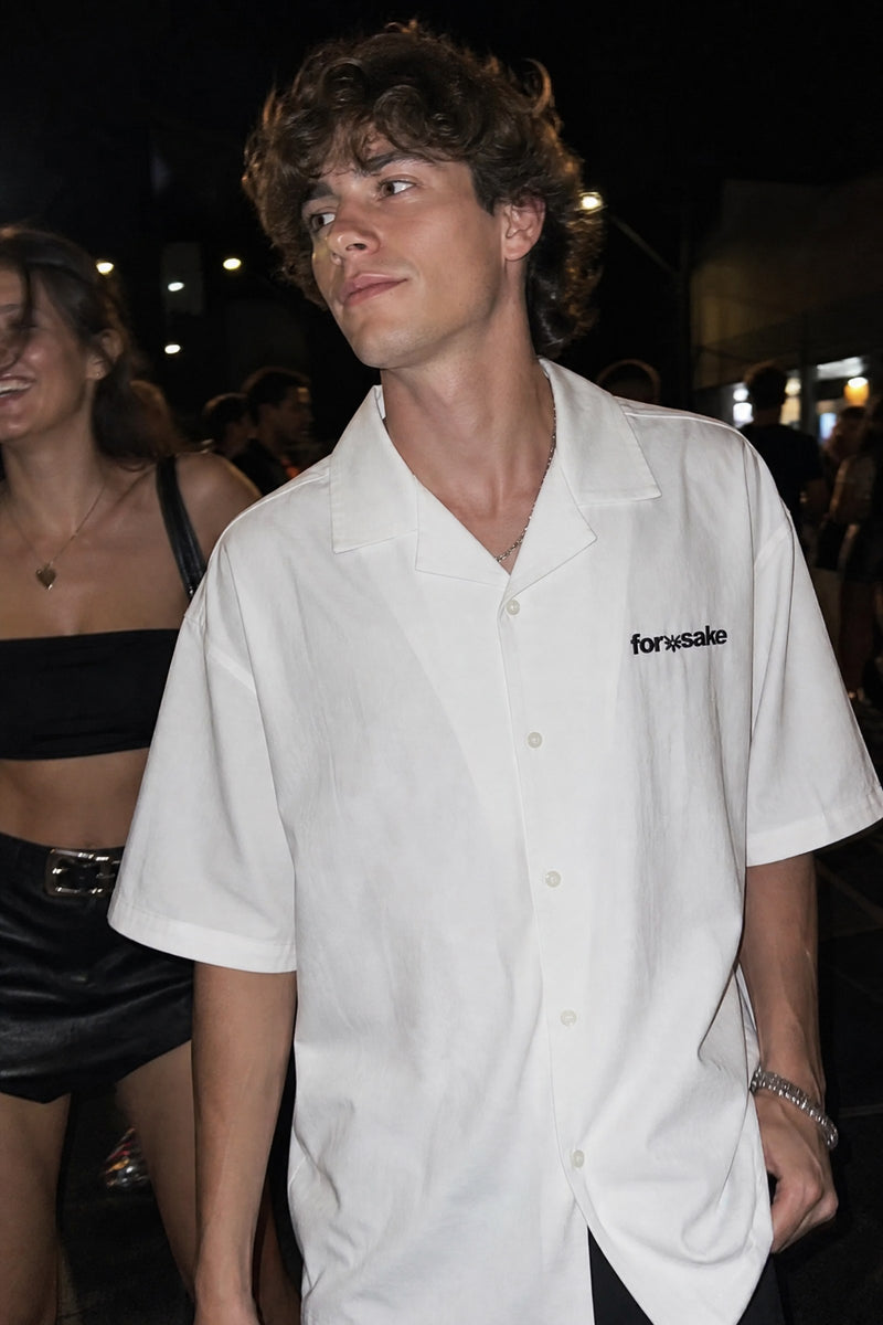 Forfksake Sinners White Bowling Shirt
