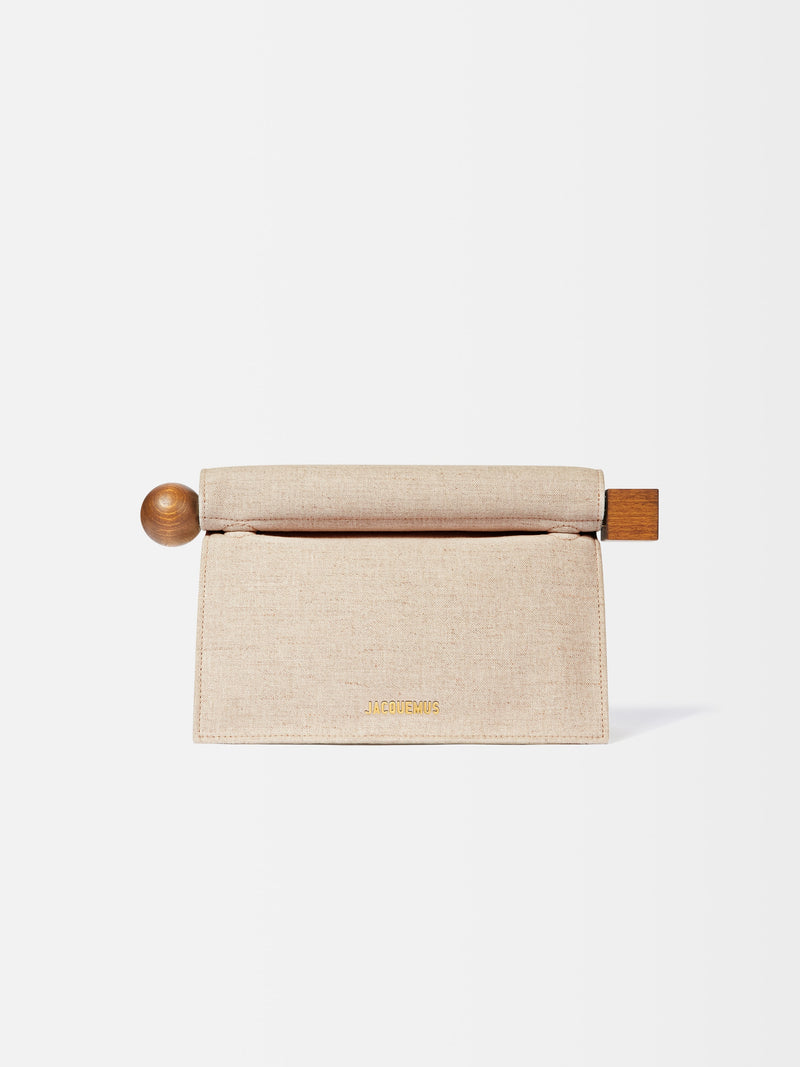 Jacquemus The Rond CarreClutch Folded Clutch In Linen Light Greige