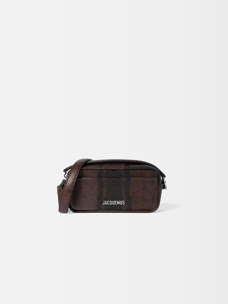 Jacquemus The Baneto Rectangular Bag In Python-Embossed Leather Dark Brown