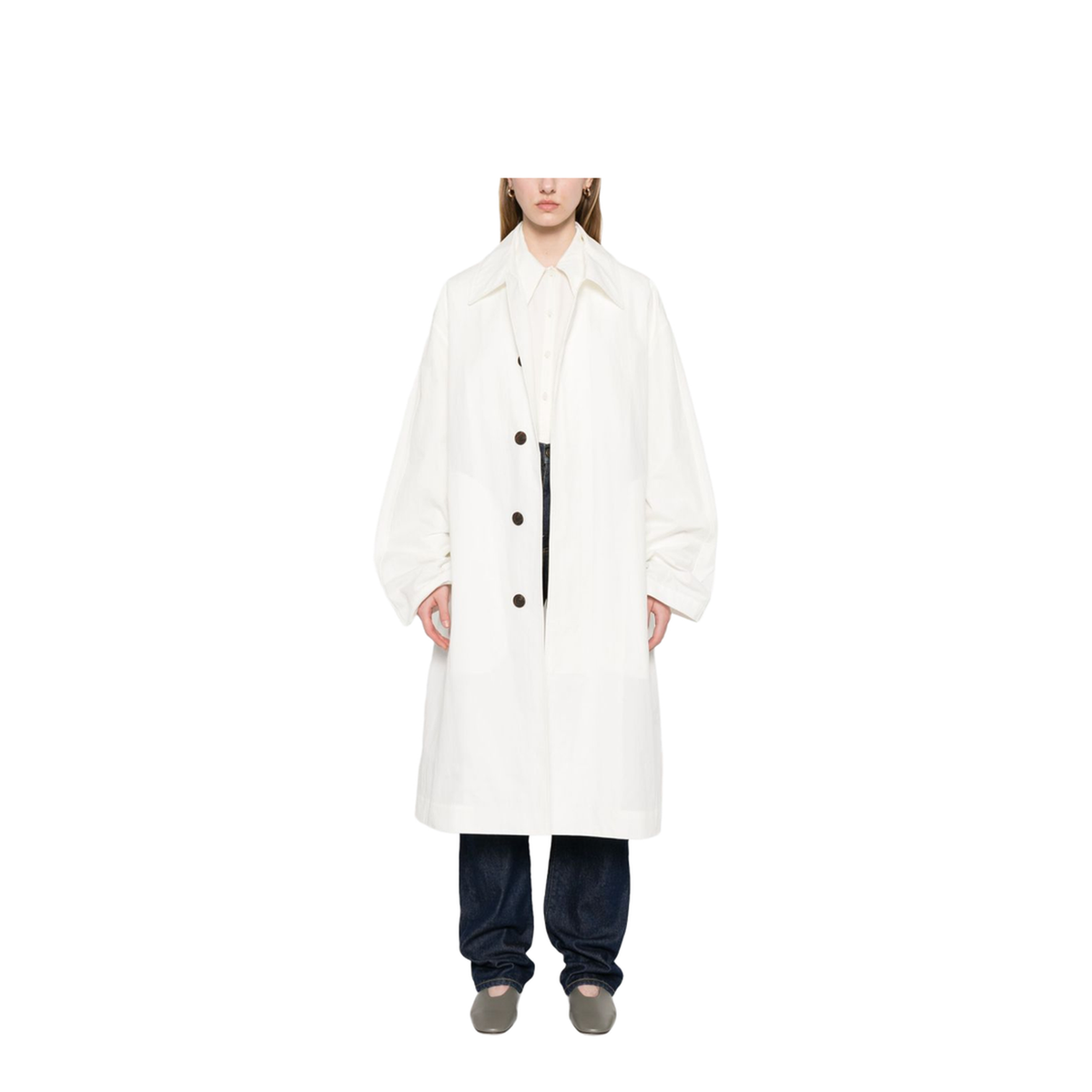 Nylon And Cotton Blend Coat In White