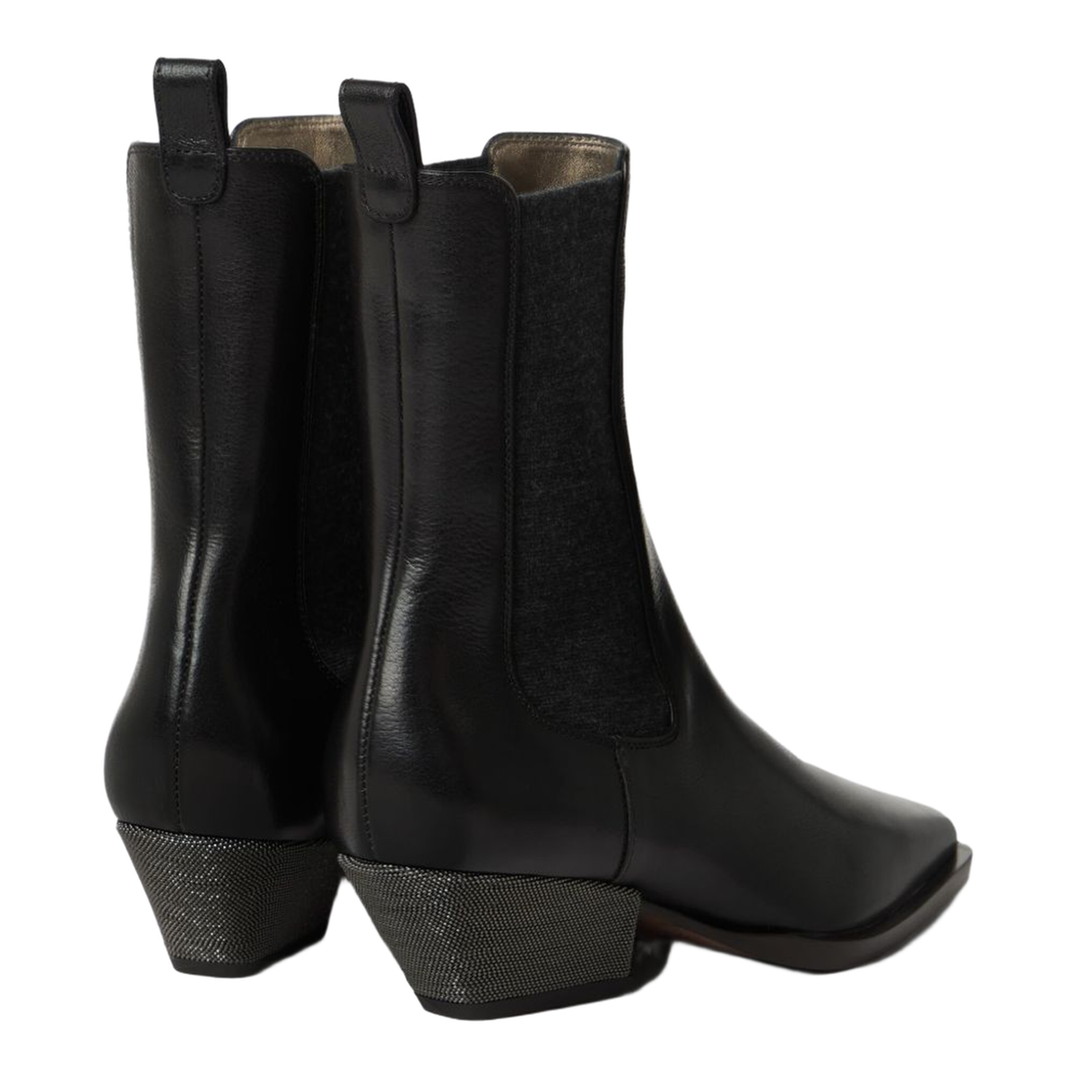 Cuban Heel Leather Boots - Black
