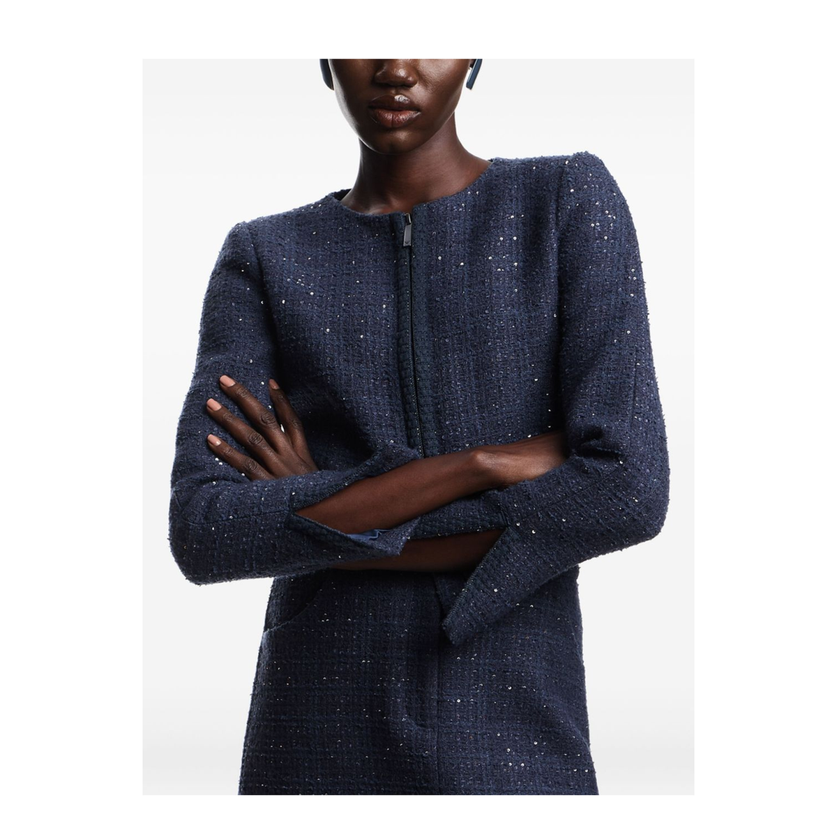 Lurex Tweed Zip-Up Jacket with Micro Sequins