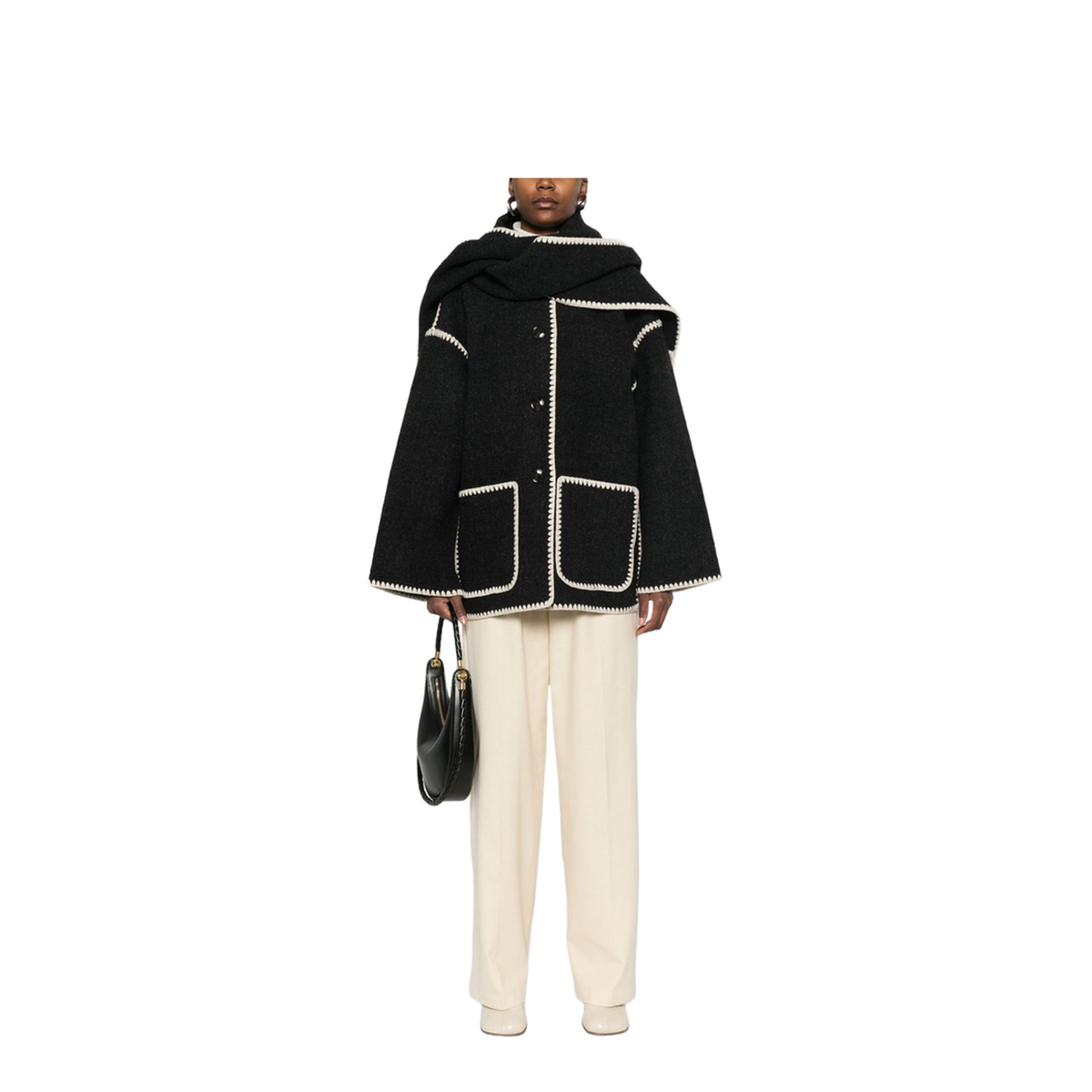 Embroidered Scarf Jacket - Dark Grey