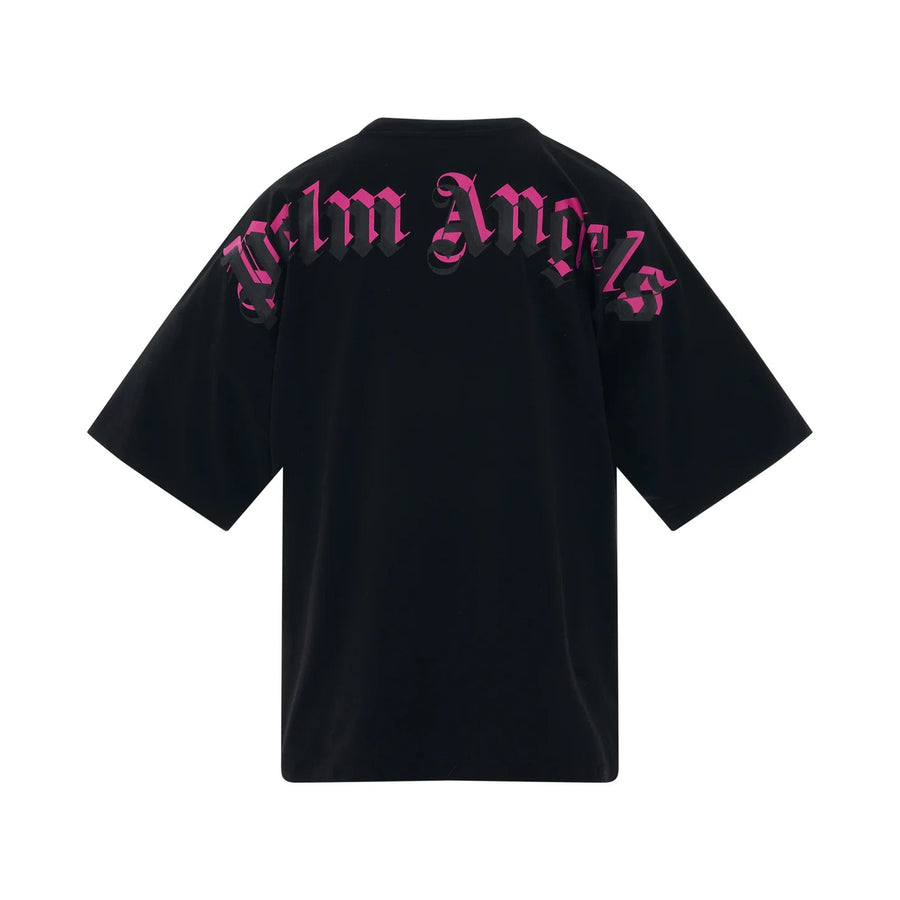 Palm Angels Double Logo Overszied Black Fuchsia T-Shirt