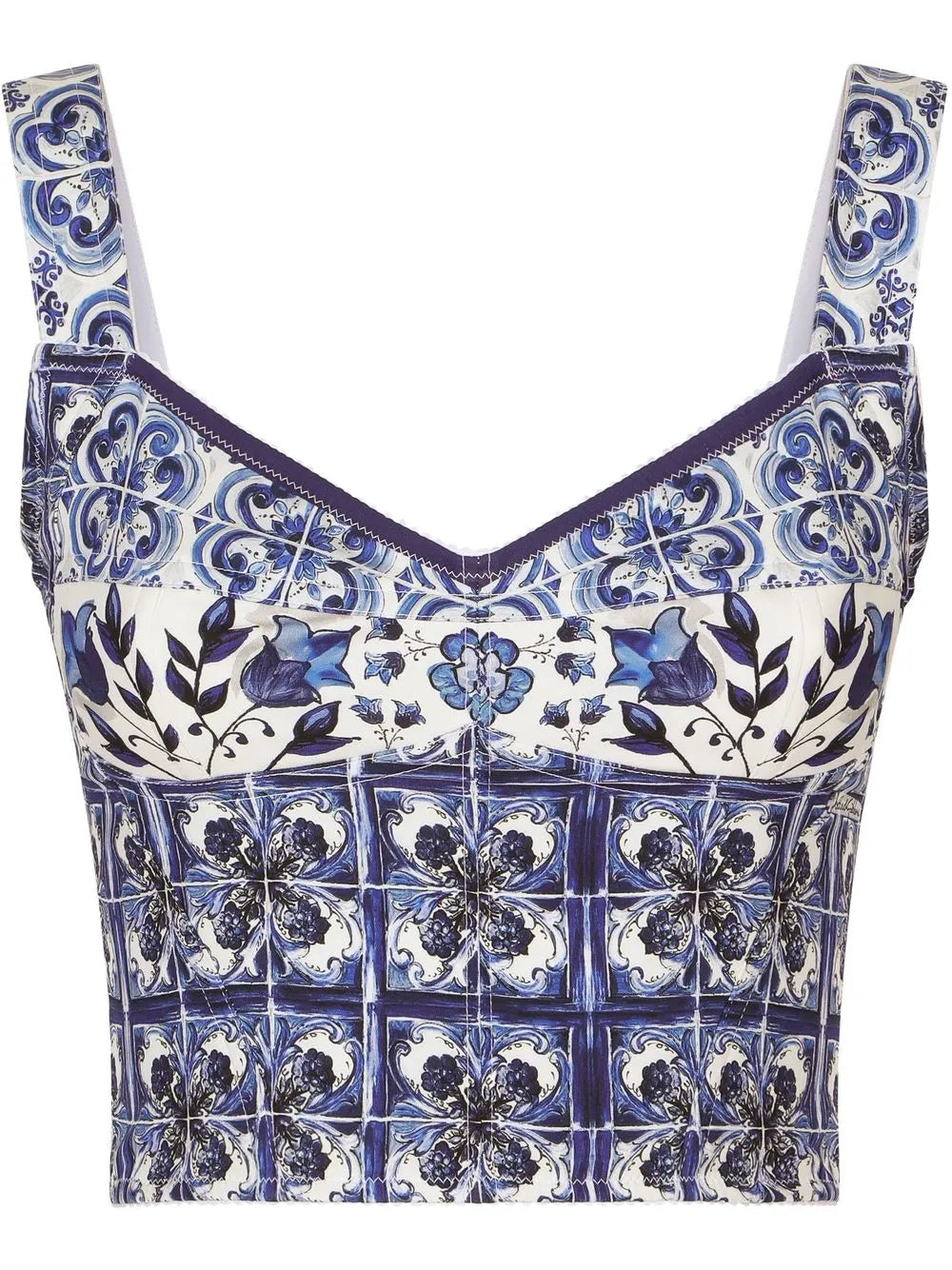 Majolica-print corset top