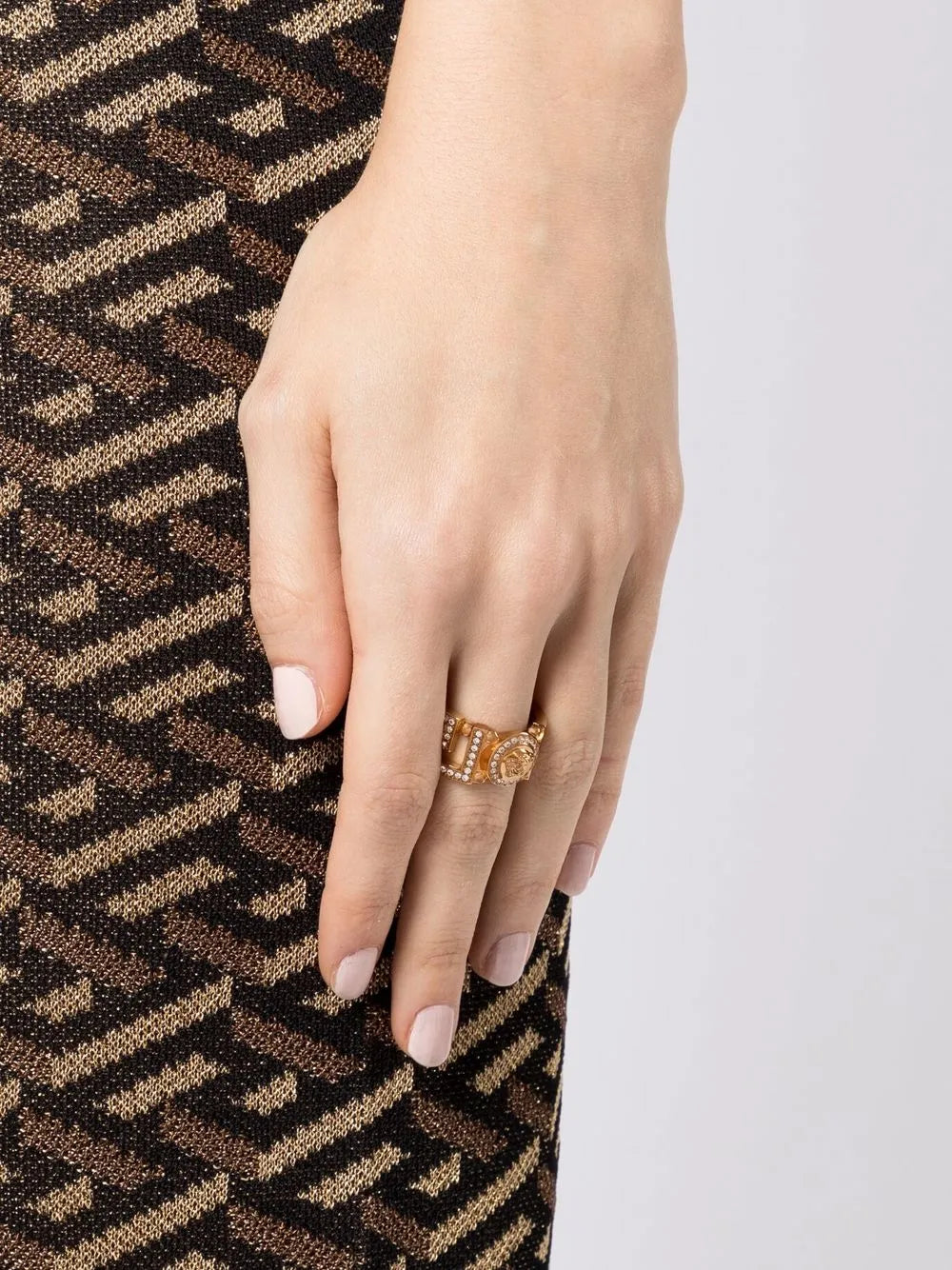 Medusa Greca crystal-embellished ring