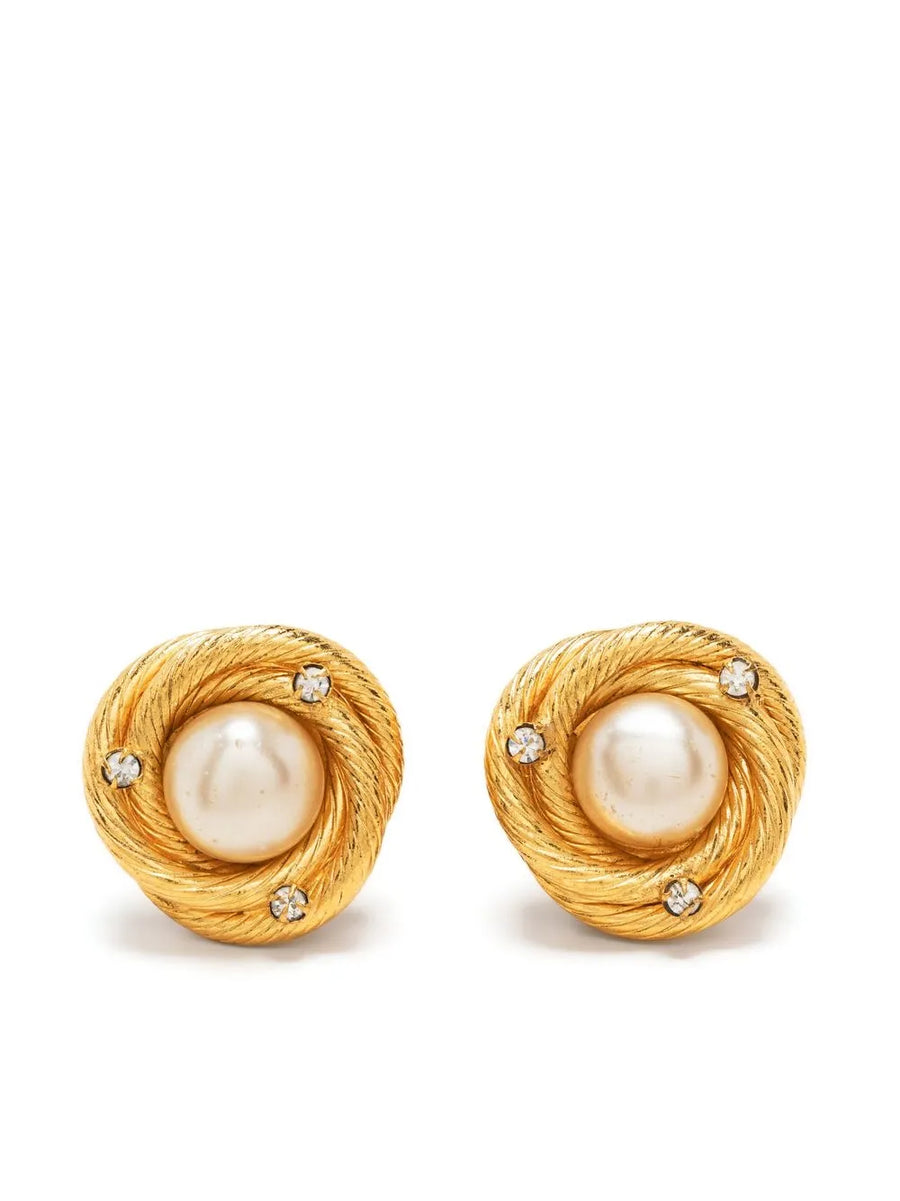 1993 embellished faux-pearl clip-on earrings