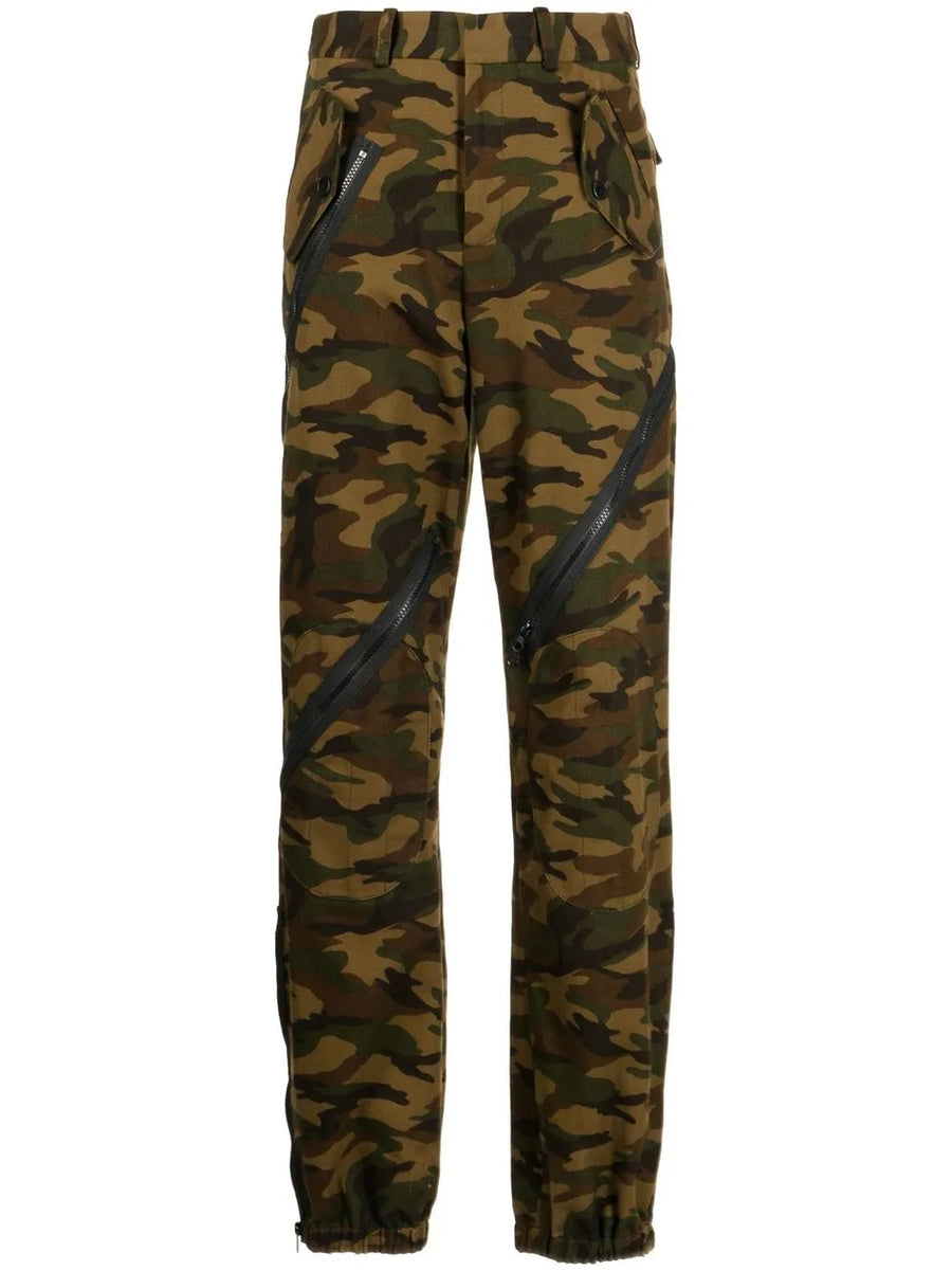 camouflage zip-detail trousers