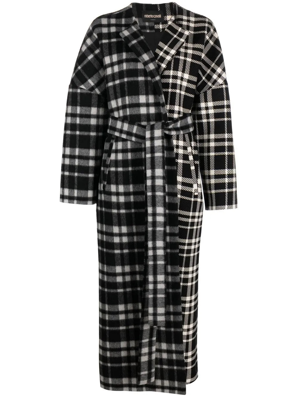 checked belted coat