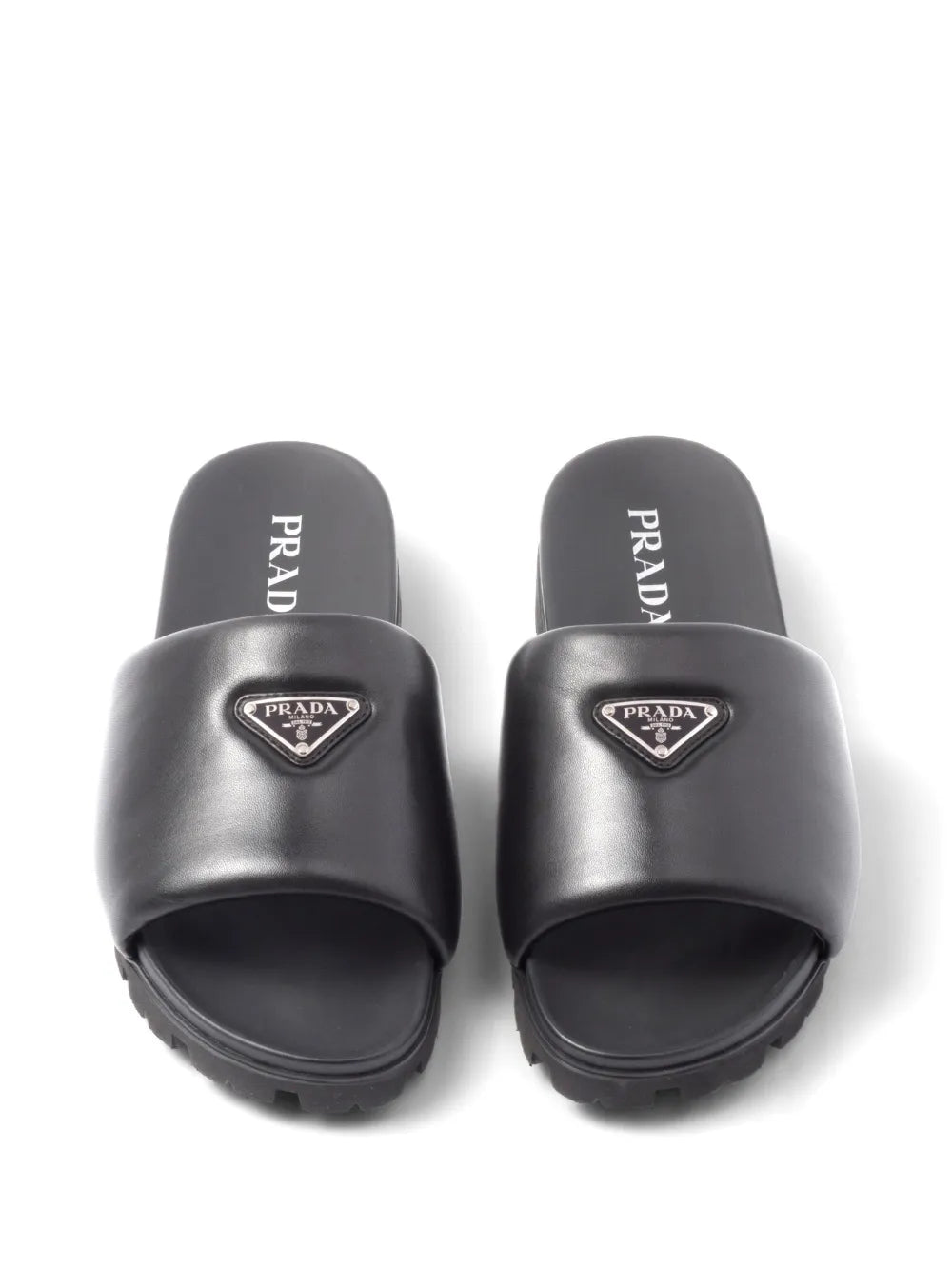 logo plaque brushed leather slides