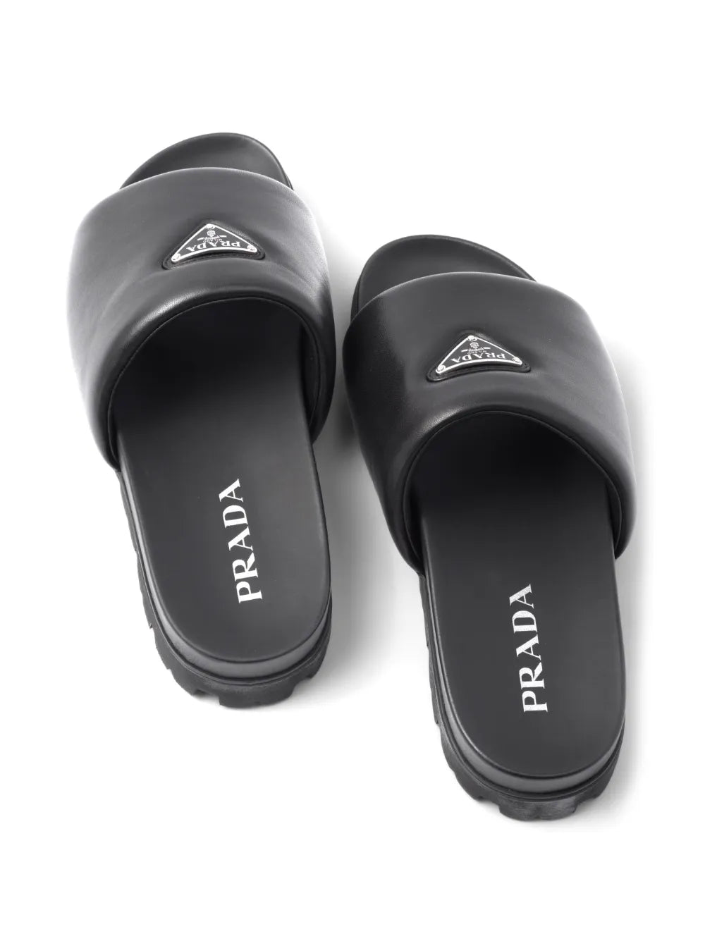 logo plaque brushed leather slides