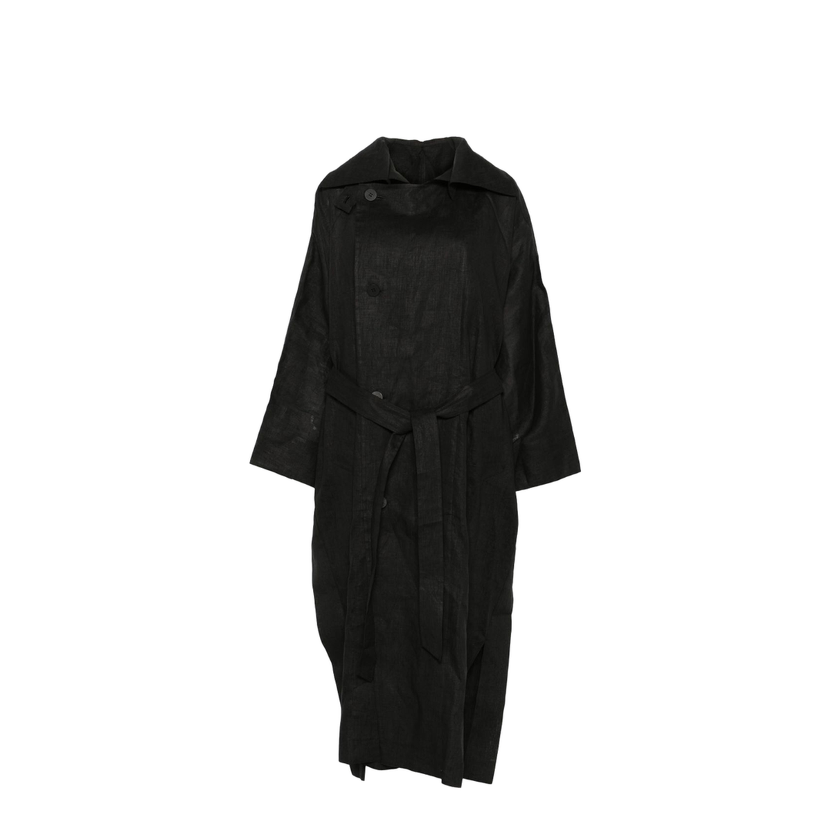 Black Double-Breasted Button Fastening Detachable Waist Belt