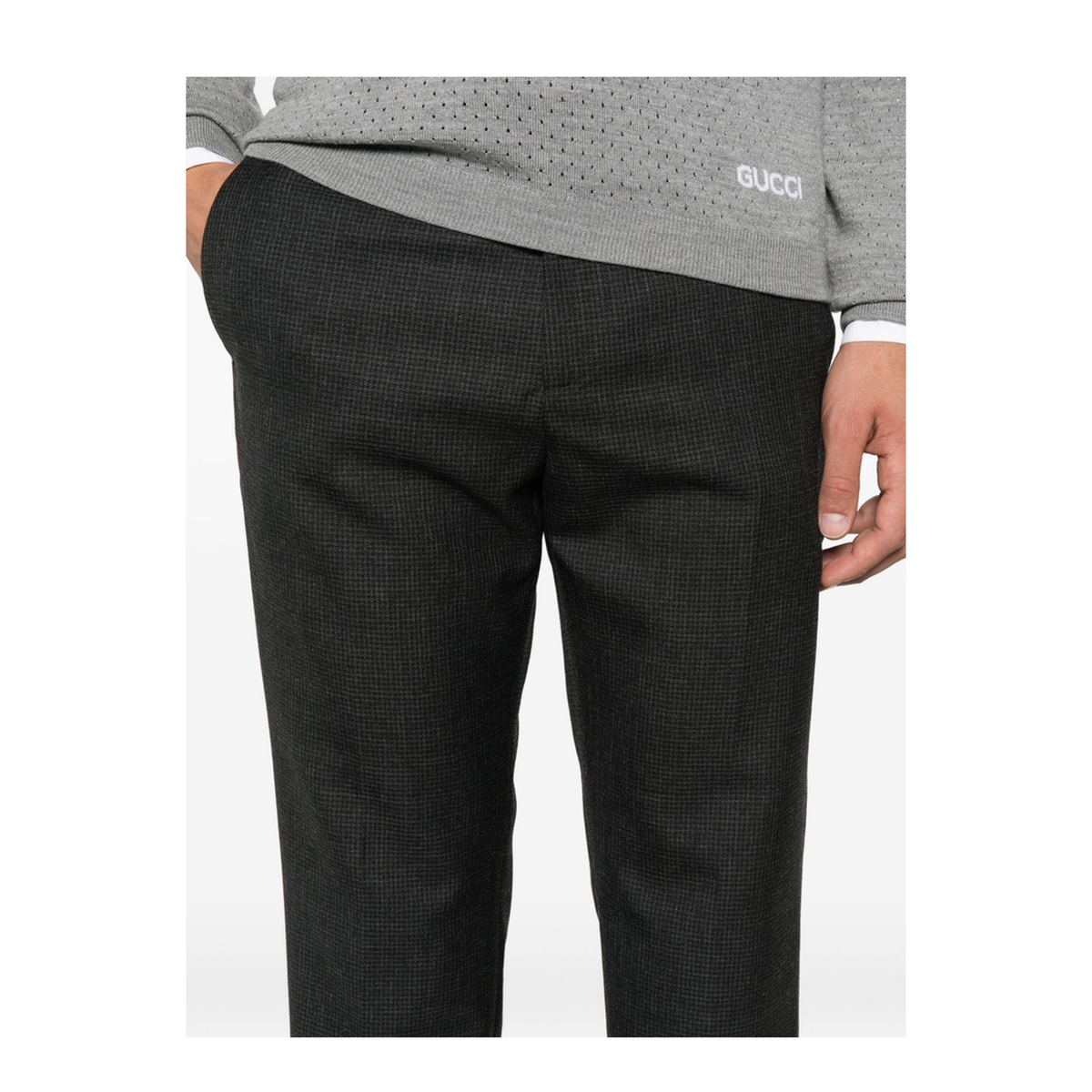 Houndstooth Wool Pant with Embroidery