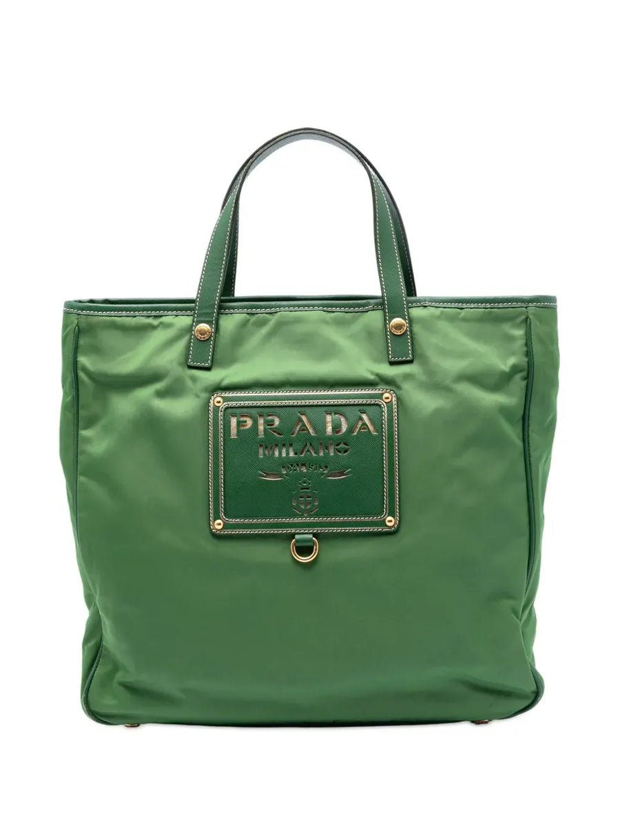 2010-2026 Saffiano Trimmed Tessuto Logo Plate Convertible Tote satchel