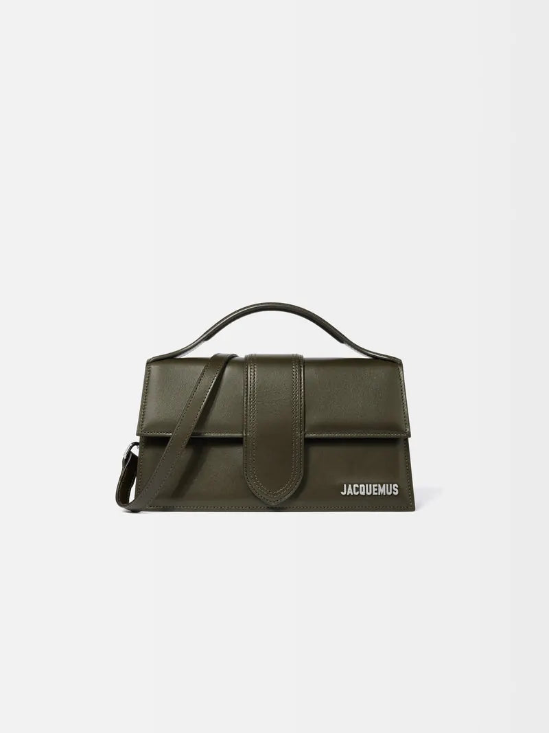 Jacquemus The Large Bambino Structured Bag In Smooth Leather Dark Khaki