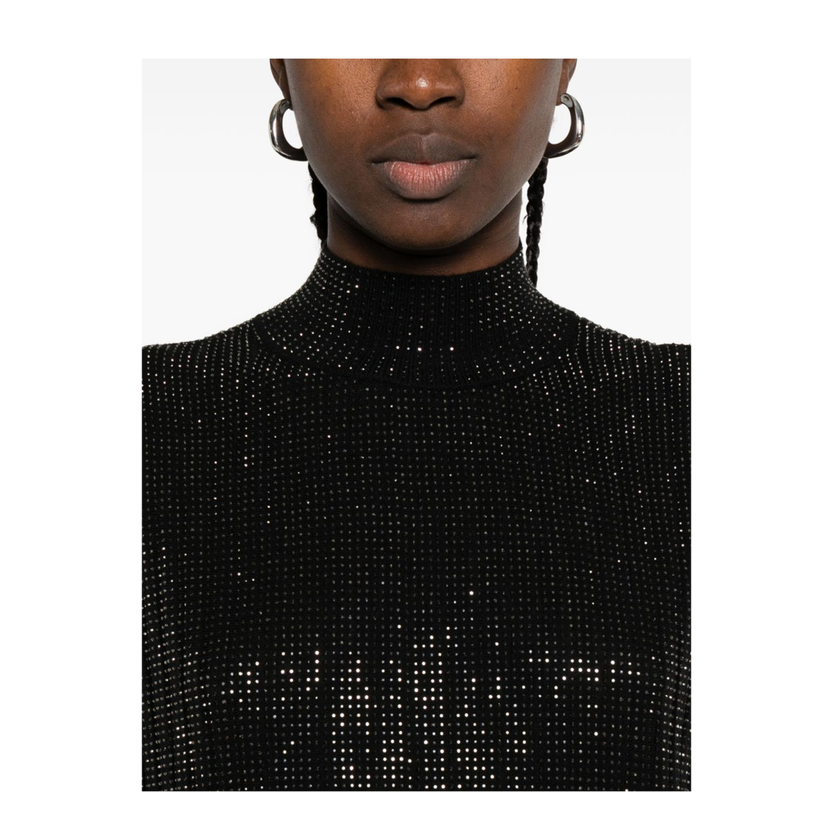 Plain-knit Virgin Wool-blend Sleeveless Dress with All-over Rhinestones