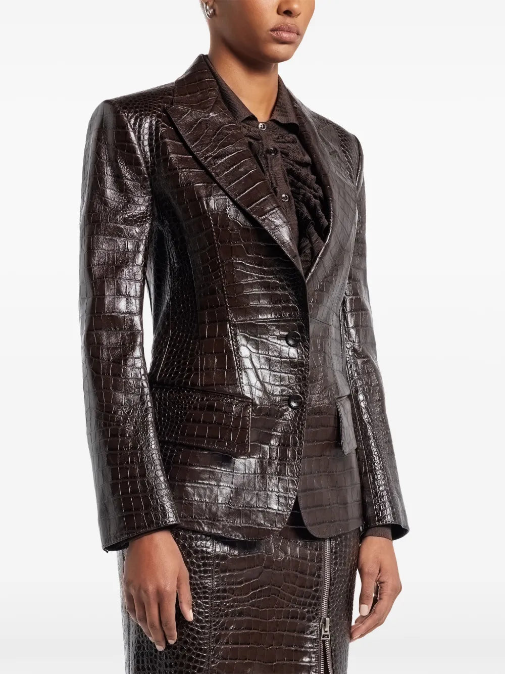 snakeskin-effect leather blazer