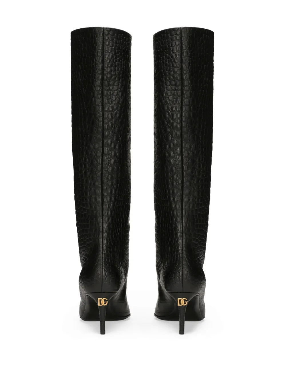 crocodile-embossed leather boots