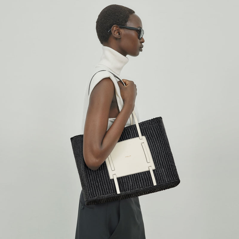 DeMellier The Capri salt & pepper canvas black smooth