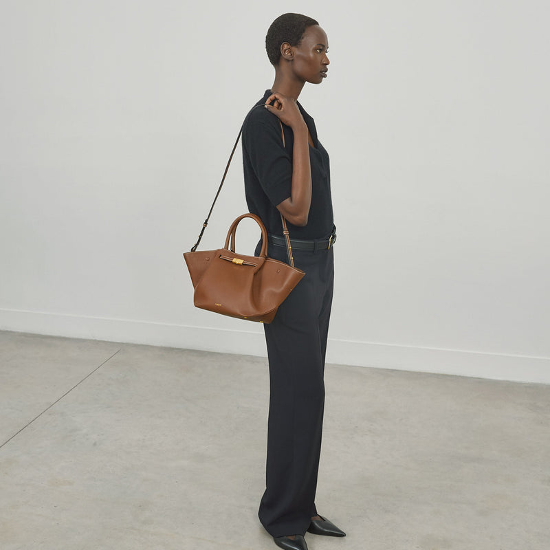 DeMellier The Midi New York tan small grain ecru stitching