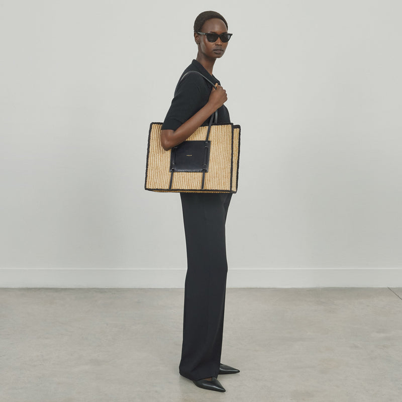 DeMellier The Large Capri salt & pepper canvas black smooth