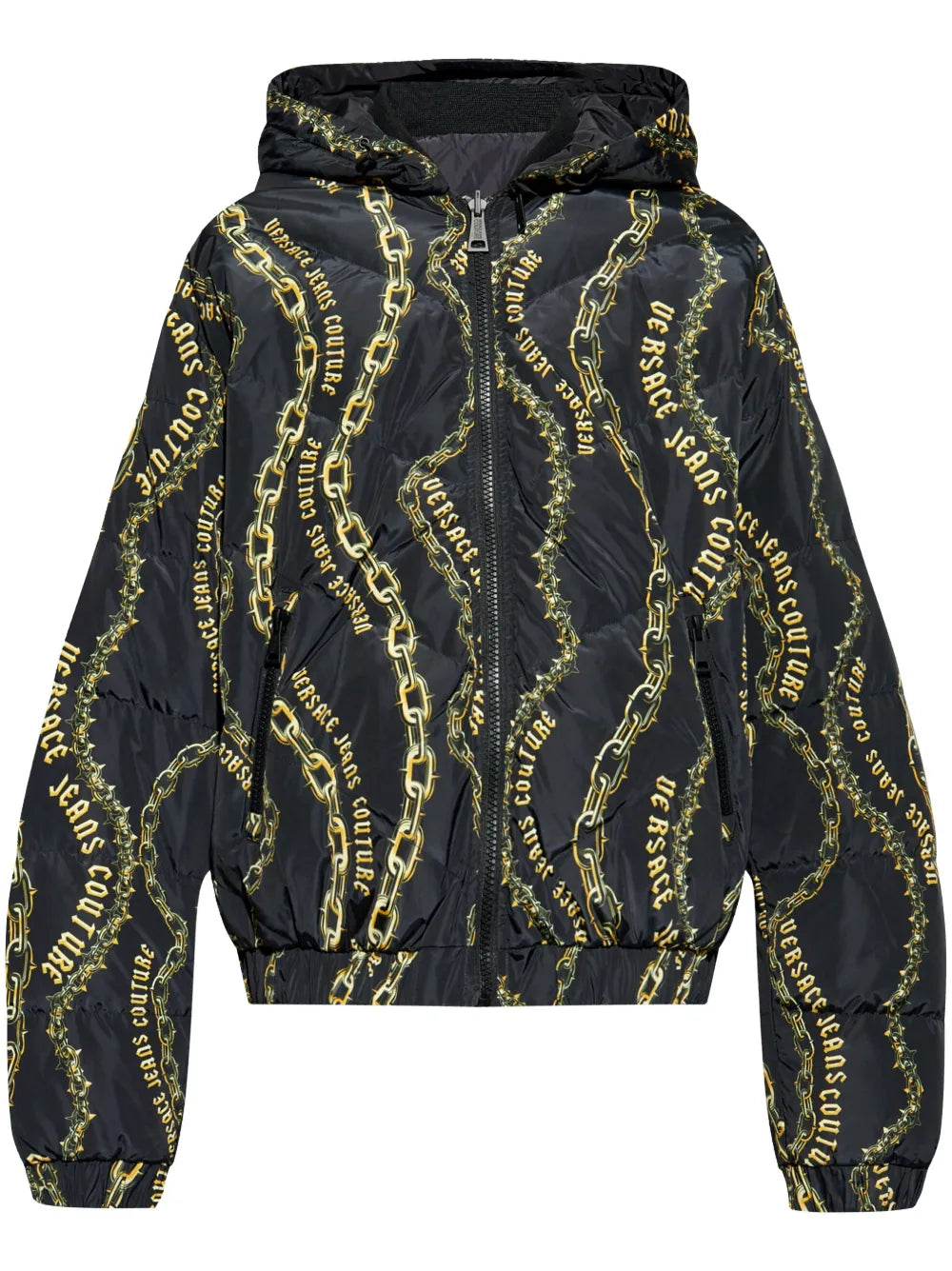 reversible chain-print hooded jacket