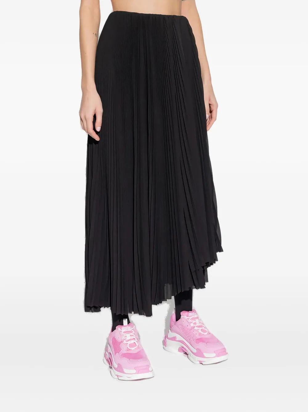pleated asymmetric-hem midi skirt