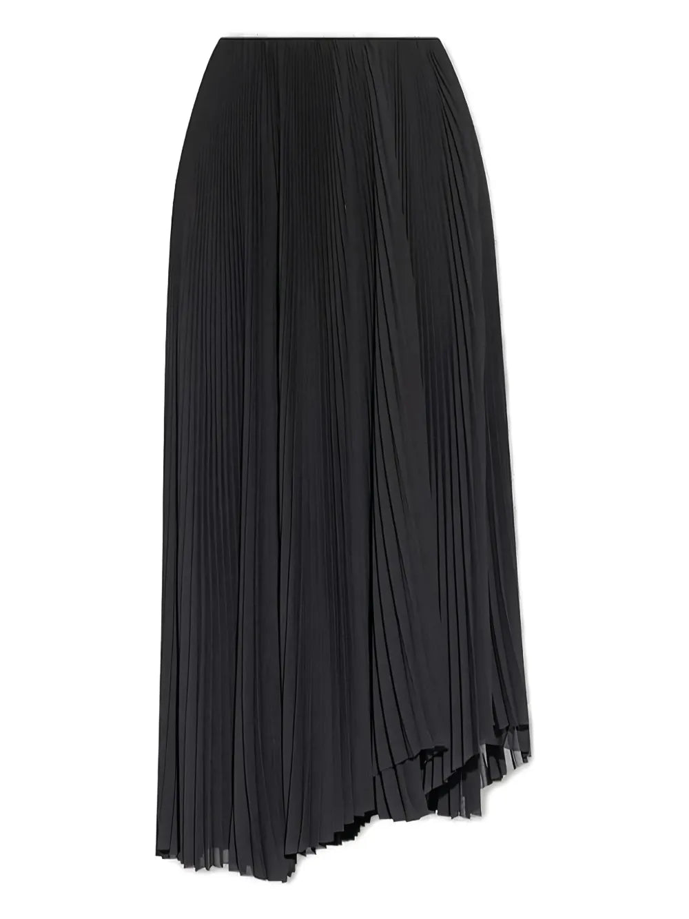 pleated asymmetric-hem midi skirt