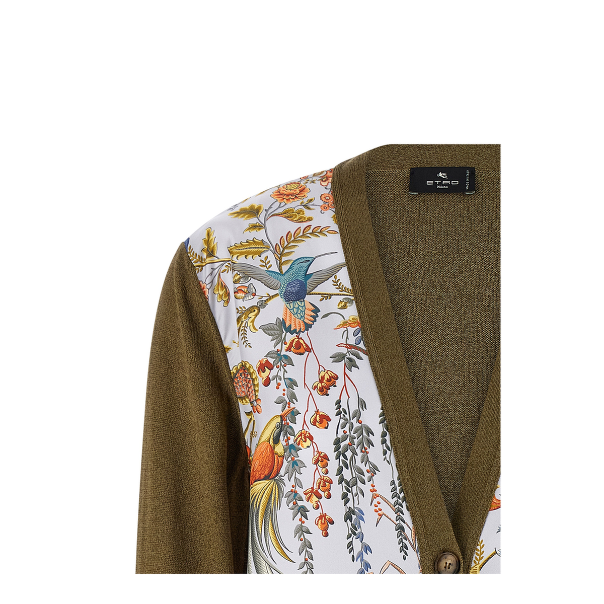 Paisley Printed Silk Insert Cardigan - Green