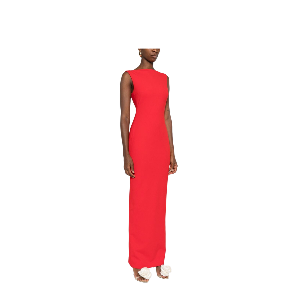 Red Boat Neck Sleeveless Maxi Dress