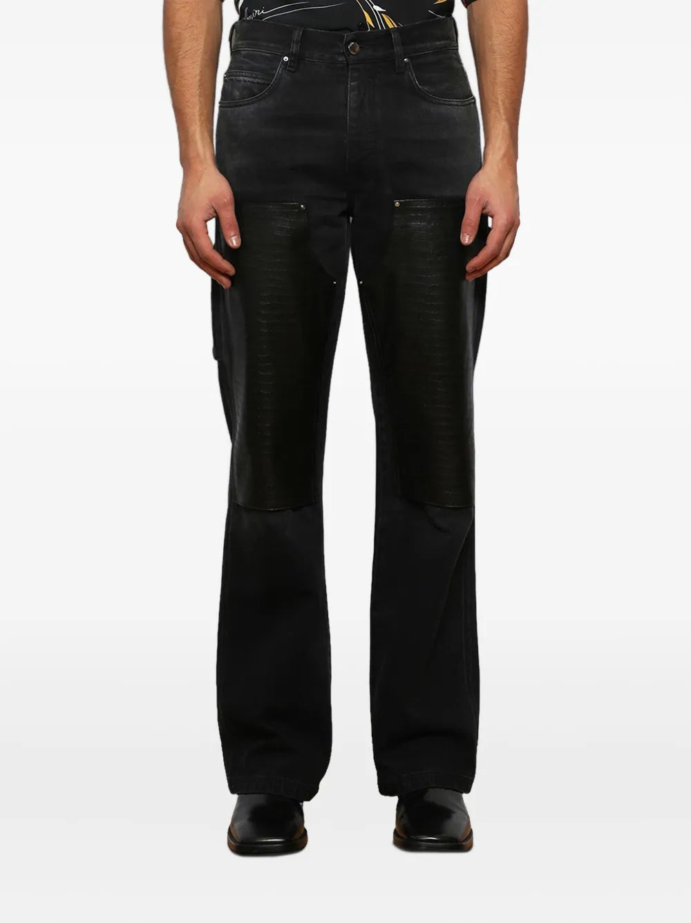 embossed-panel carpenter jeans