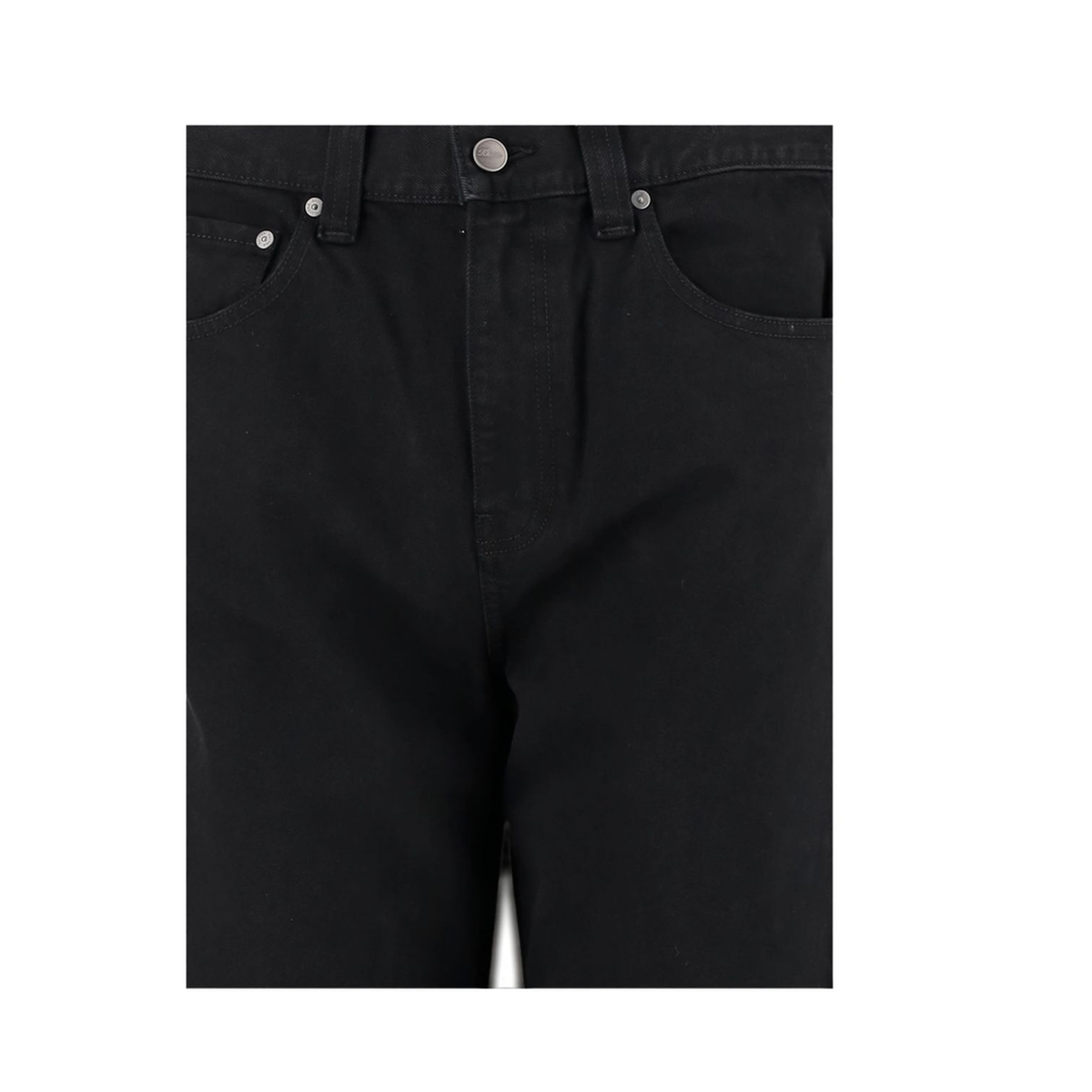 Black Cotton Five-Pocket Design Straight Leg Pants