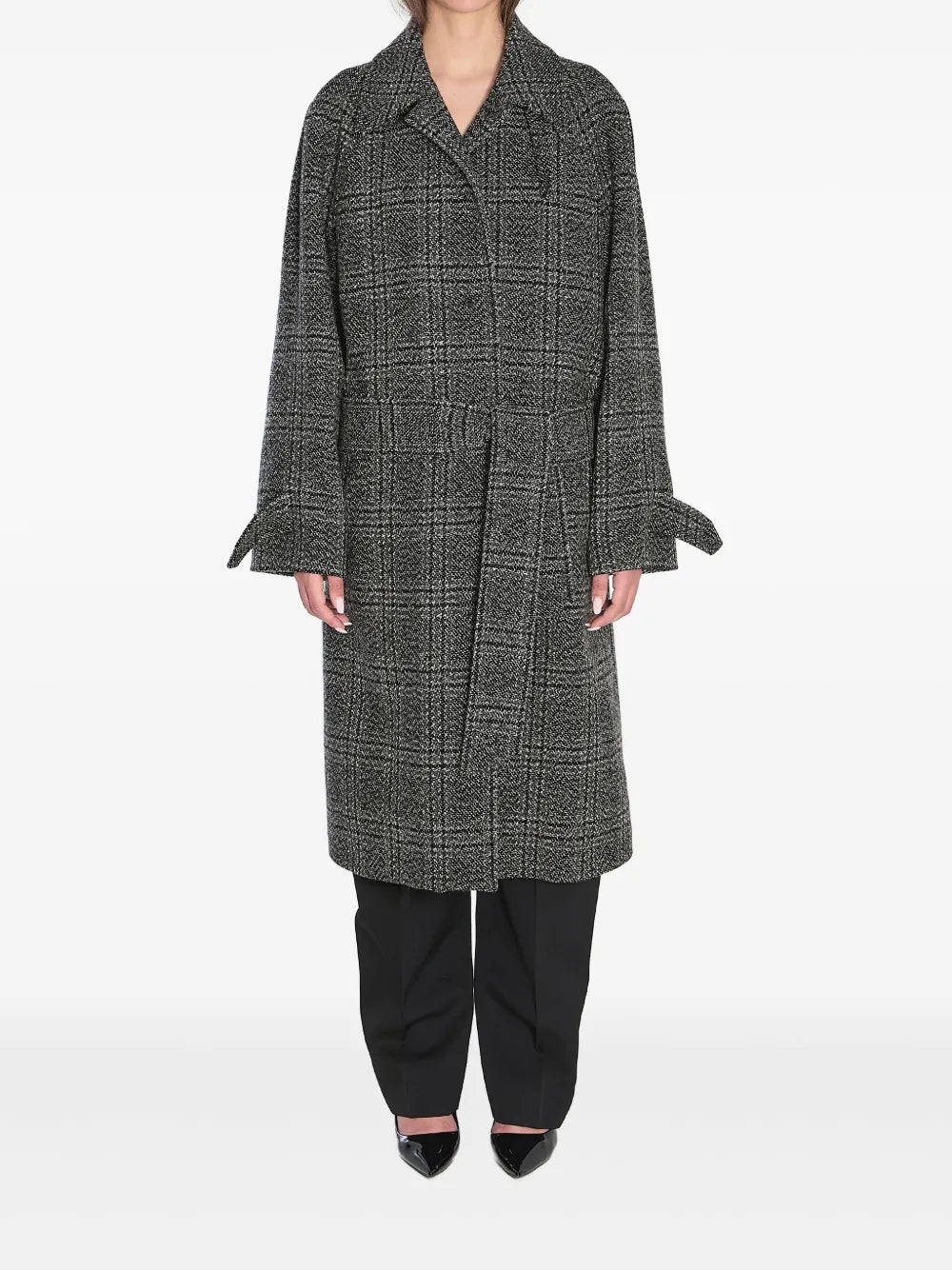 One Layer checked belted coat