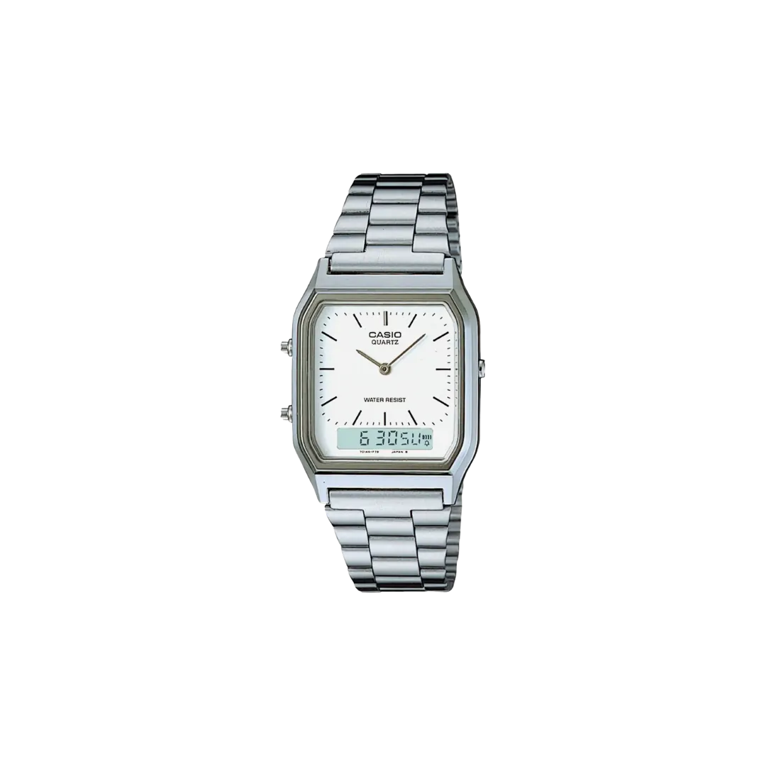 Casio Vintage AQ-230A-7DMQ Quartz White Dial Analog Stainless Steel Watch
