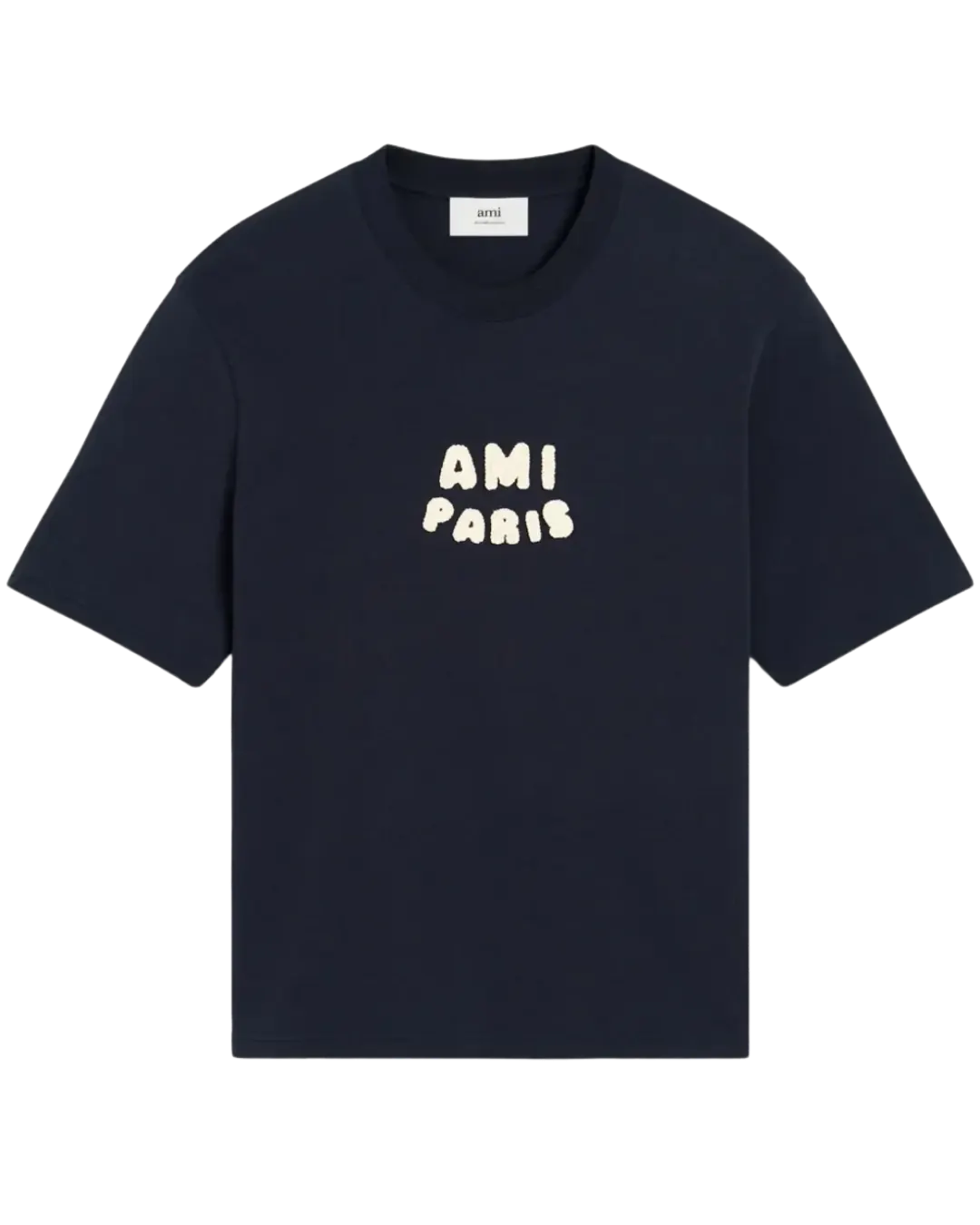 AMI Paris cotton T-Shirt with a front logo patch navy blue