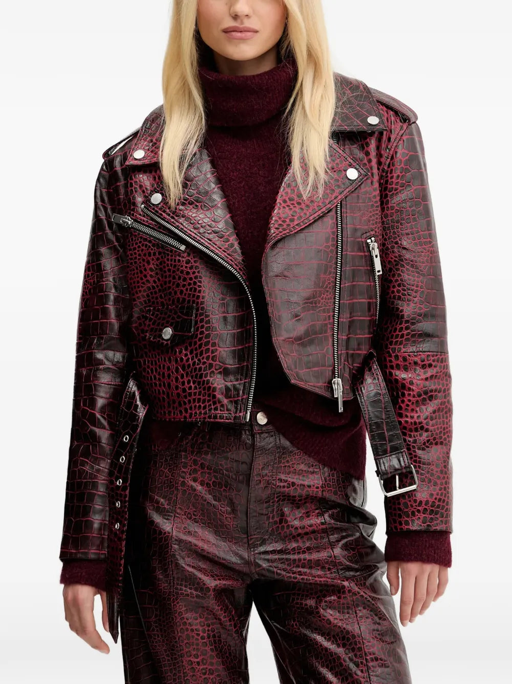 crocodile-effect biker jacket