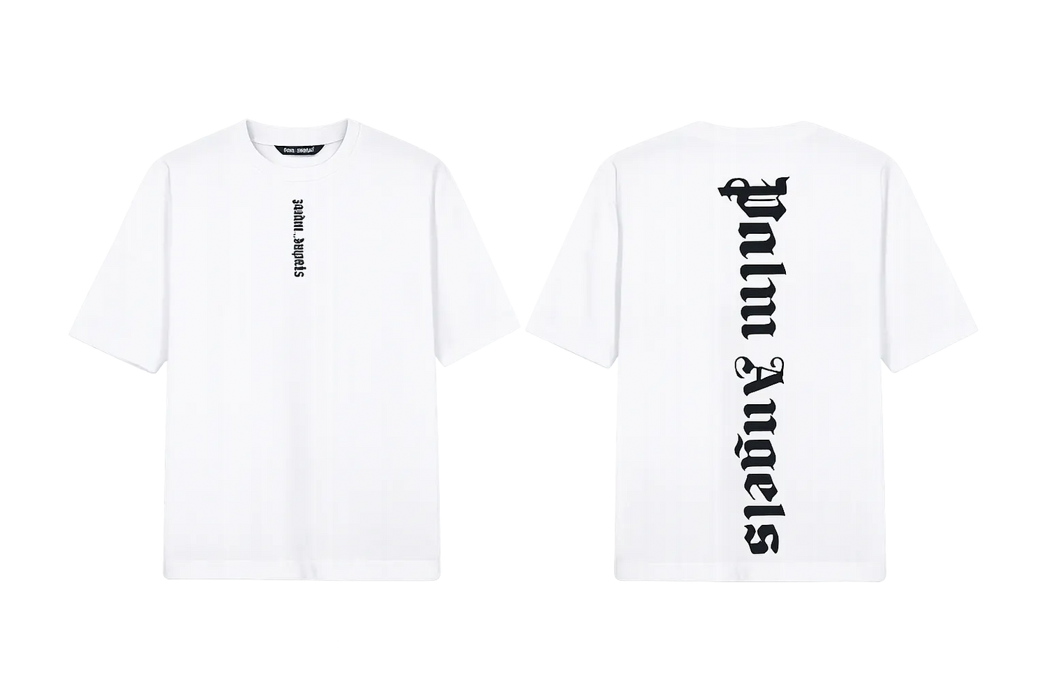Palm Angels White T-Shirt featuring a large black gothic font logo