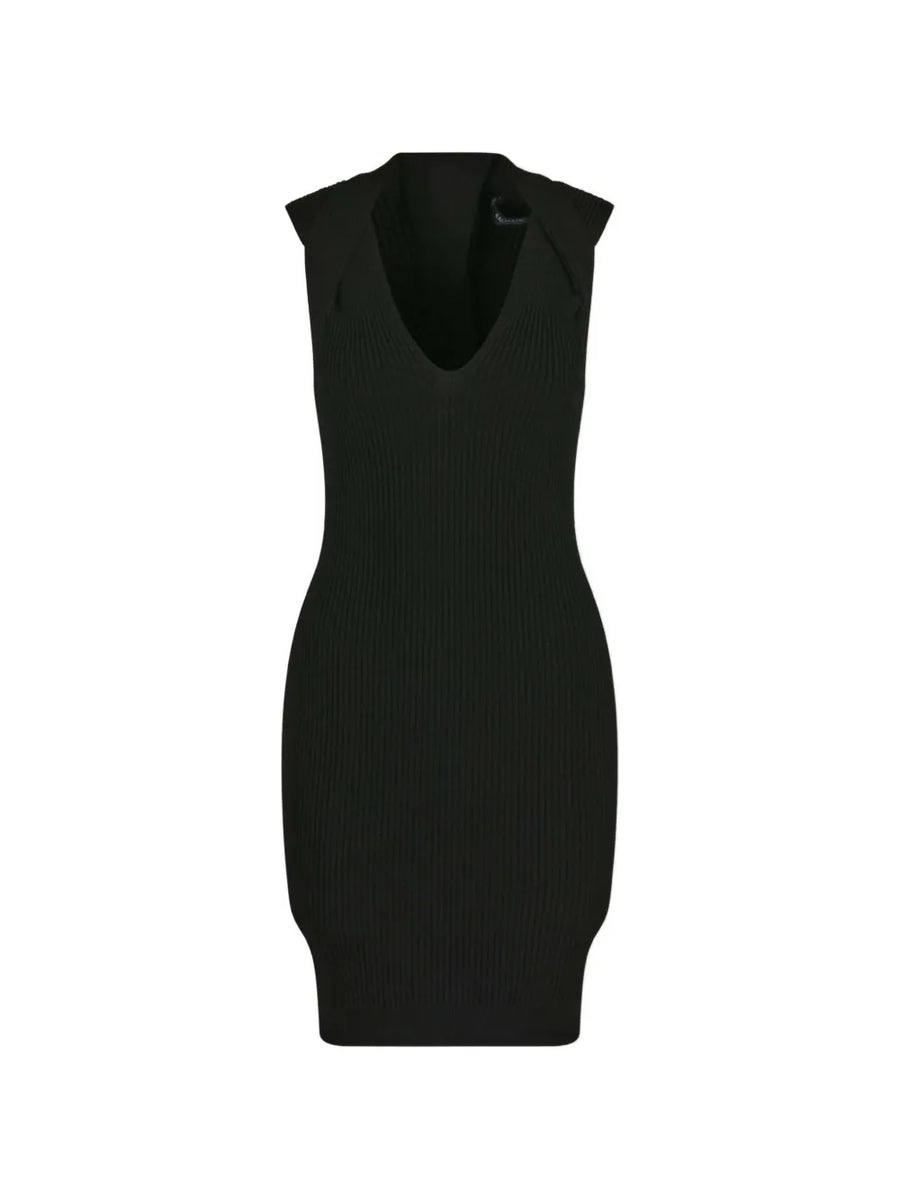 V-neck ribbed mini dress