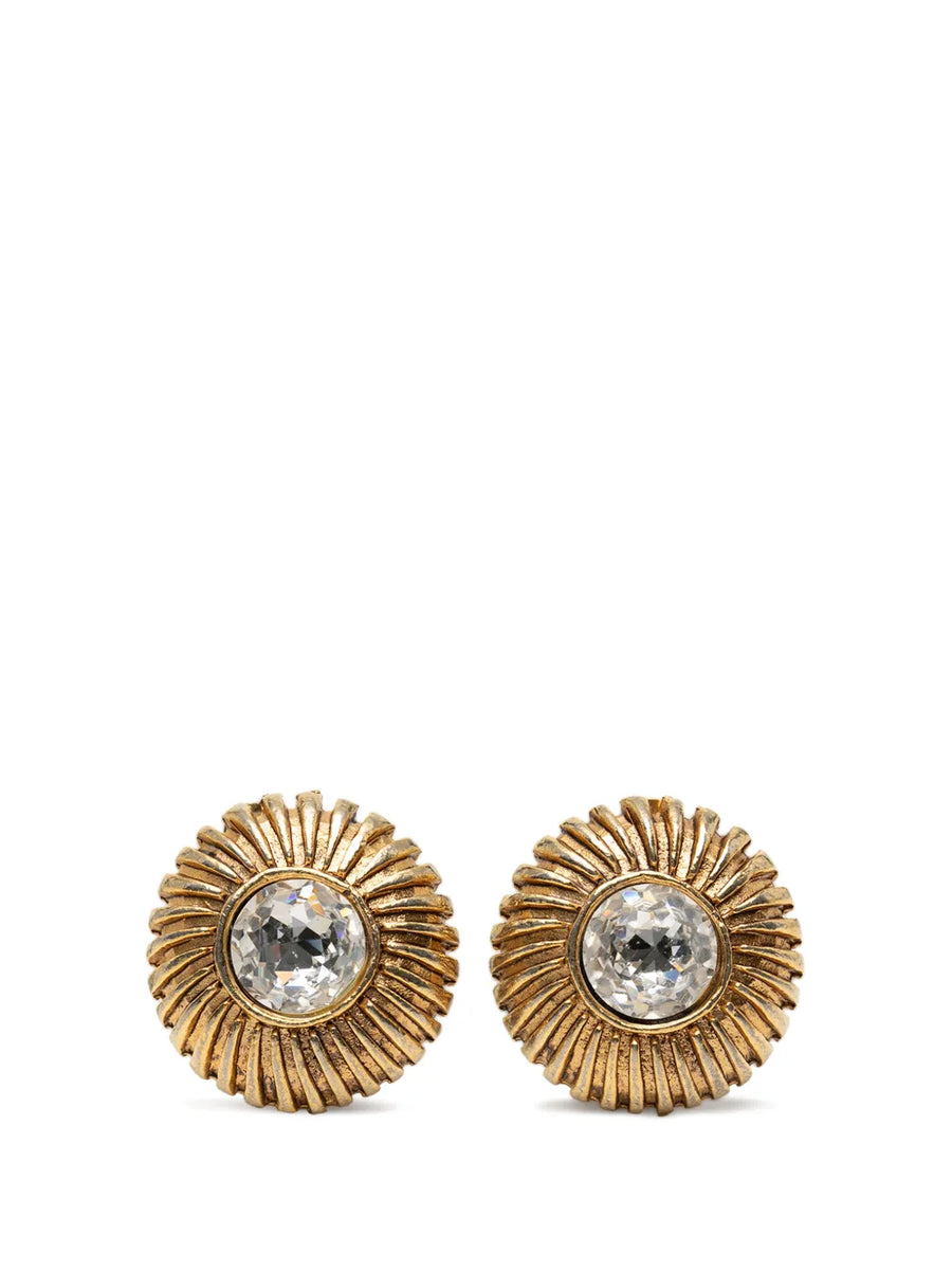 1970-1980 Gold Plated Rhinestone Sunburst Clip On Earrings costume earrings