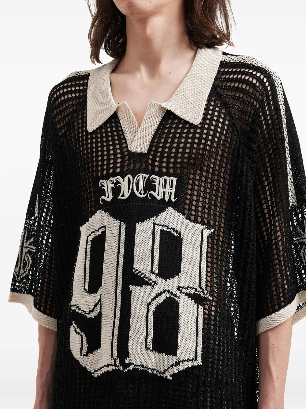number-motif open-knit T-Shirt