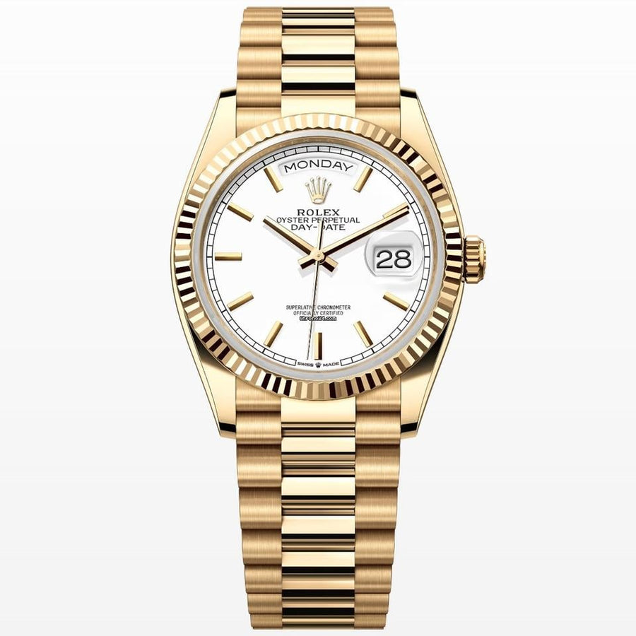 Rolex | Day-Date | 128238 | Yellow gold | 36 x 43 mm | Yellow gold | White | Automatic