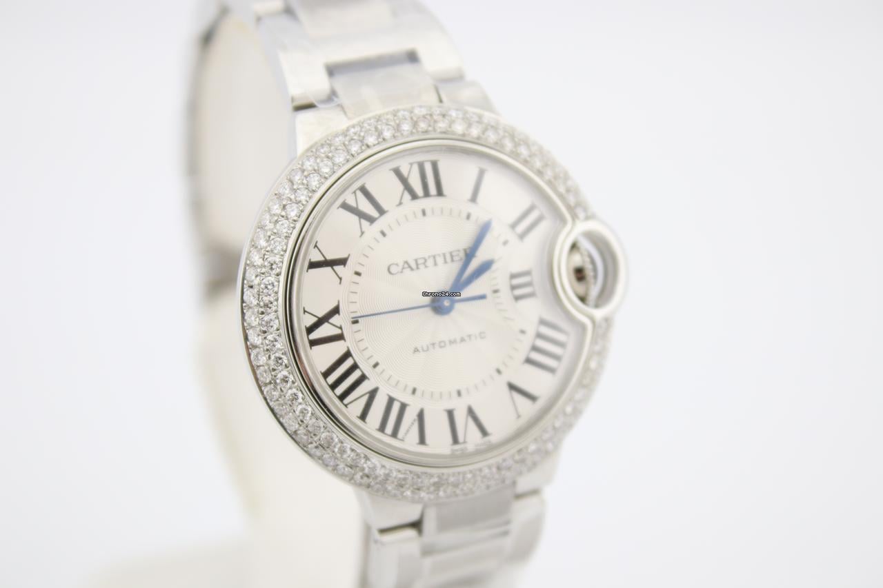 Cartier Ballon Bleu 33mm Stainless Steel Diamond Encrusted Watch WSBB0044