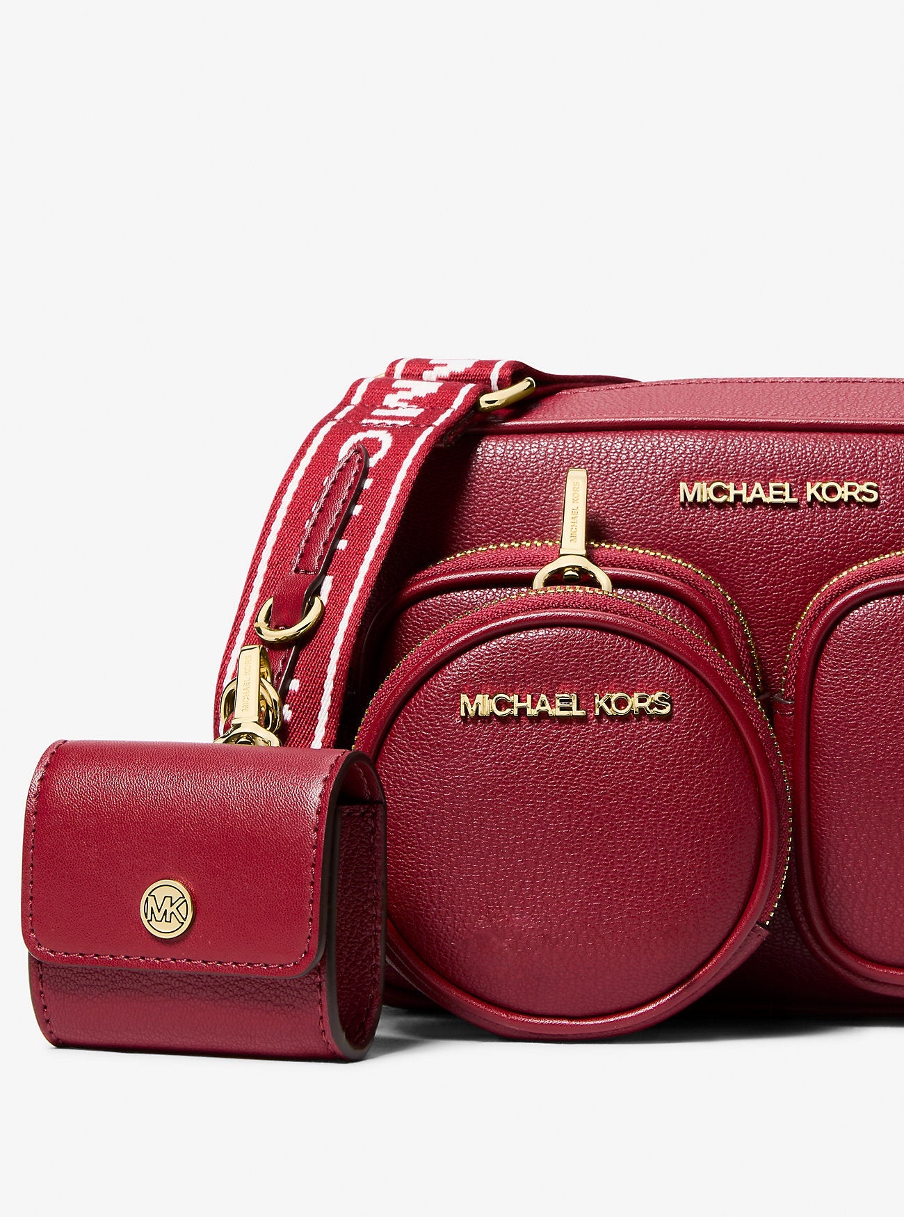 Michael Kors Jet Set Travel Medium Leather Messenger Bag Cherry
