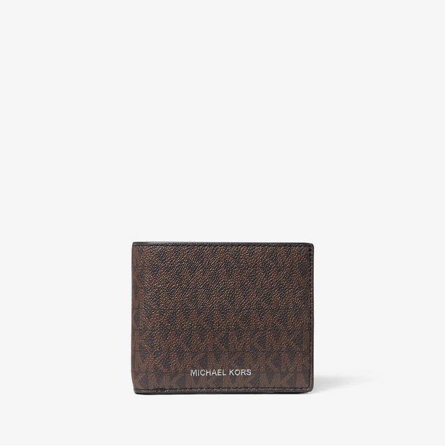 Michael Kors Cooper Logo Billfold Wallet With Passcase Brown-Black