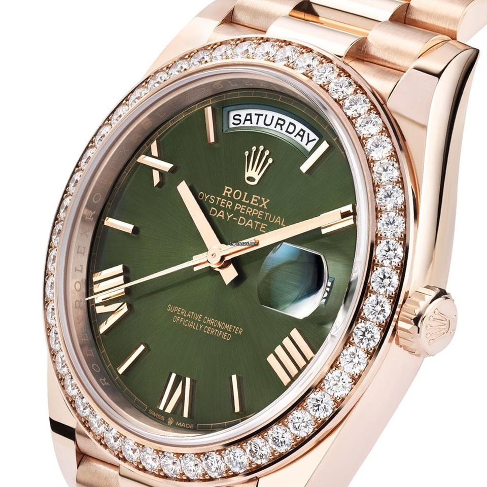 Rolex | Day-Date | 228345RBR | Rose gold | 40 mm | Rose gold | Green | Automatic