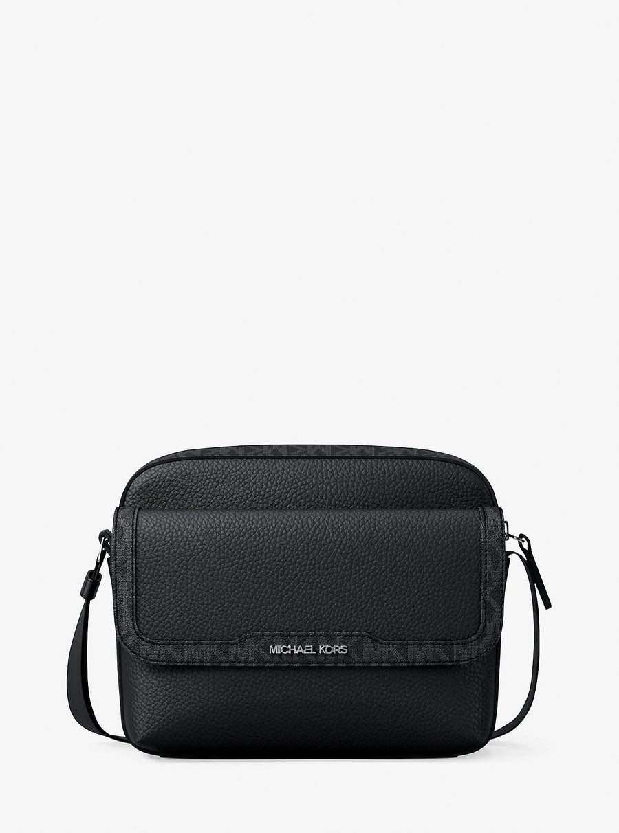 Michael Kors Cooper Medium Pebbled Leather and Signature Logo Camera Crossbody Bag Black