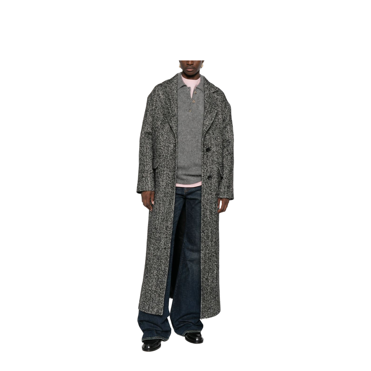Wool Blend Single-breasted Coat Black